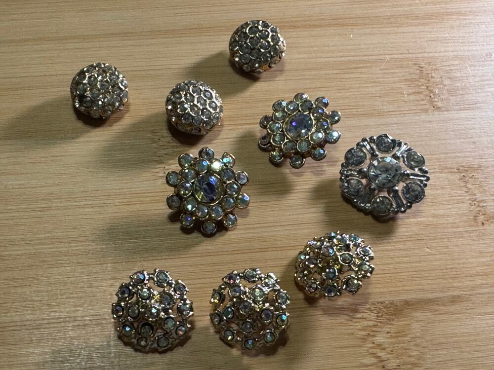 Lot of 9 Vintage Buttons A/B Rhinestones